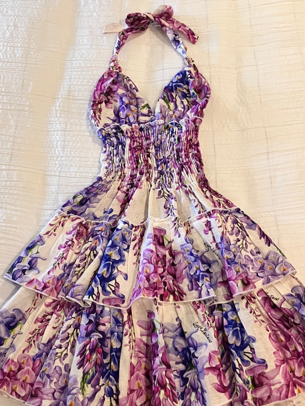 Positaneries Luisa Positano White & Purple Wisteria Melon Dress